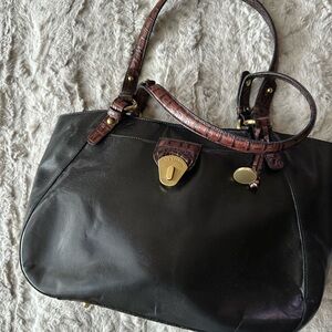 Brahmin Black and Brown Shoulder Bag with Gold Hardware